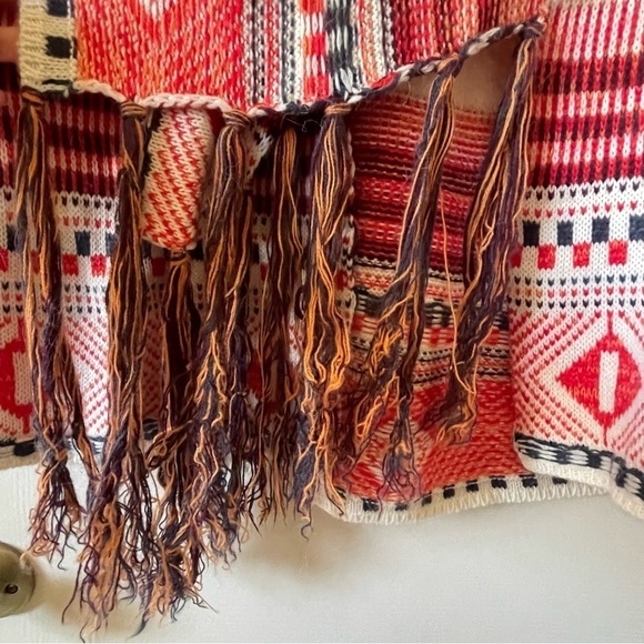 MaxSport Open Front Cardigan Fuzzy Western Tribal Aztec Boho Ivory Orange M - Picture 7 of 13